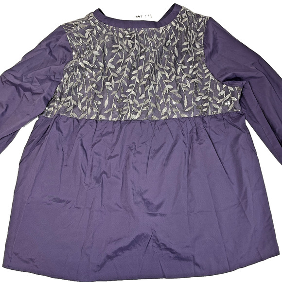 Flycurvy Women’s Purple Embroidered Button Front Blouse Top Plus Size 5XL - Picture 2 of 7